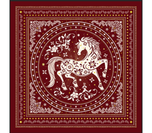 金骏星辉 - 红色 马年丝巾  Golden Horse Starlight - Red Silk Scarf for the Lunar New Year of the Horse