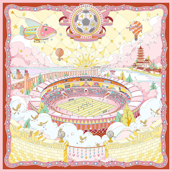 “星穹绿茵”橙色素绉缎70方巾（"Sky Dome Green Grass" Orange Color Crepe Silk 70-inch Towel）