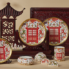 祥瑞礼序 “祥瑞礼序”红木瓷器文化礼盒"Prosperity and Auspiciousness" Redwood Porcelain Cultural Gift Box-"Wu Tou Gate" in the "Construction Rules" porcelain plates