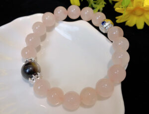 粉水晶银曜石手链 银曜石粉水晶手链(Silver obsidian pink crystal bracelet)