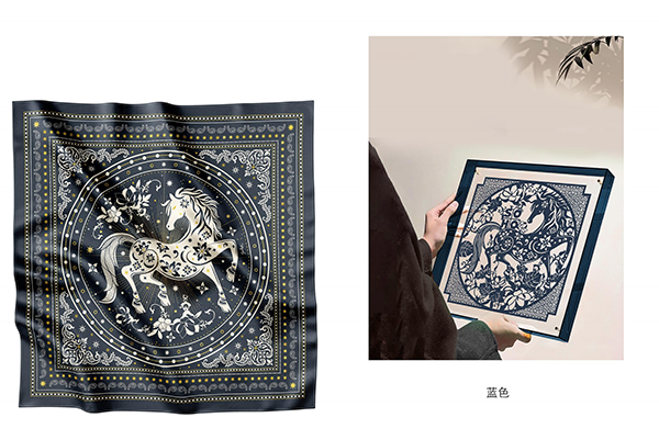 金骏星辉-蓝 “金骏星辉”刻纸丝巾双非遗礼盒(黛蓝)“Golden Horse Starlight” Double Cultural Heritage Gift Box of Paper-cutting and Silk Scarf(dark blue)